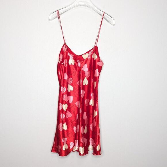 Morgan Taylor Intimates Vintage Red Heart Print Satin Slip Dress Nightie Size S - Picture 3 of 9